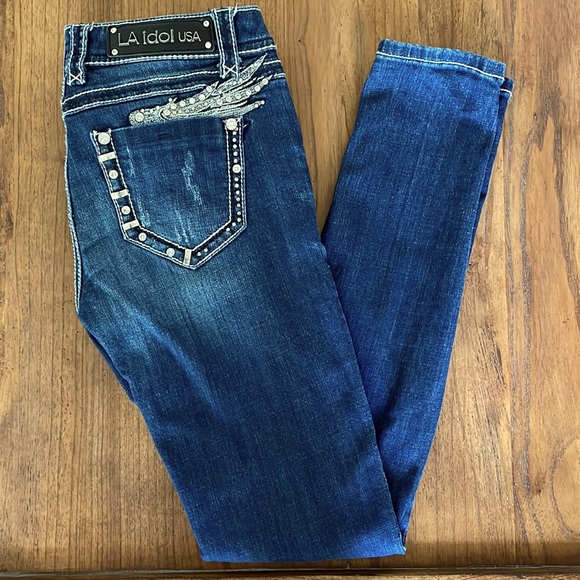 LA Idol Bling Wing Skinny Jean. Sz 5 - Picture 1 of 12